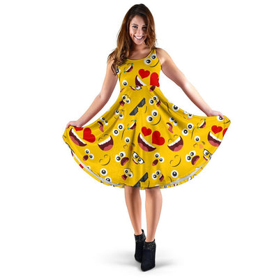 Emoji Face Print Pattern Sleeveless Dress