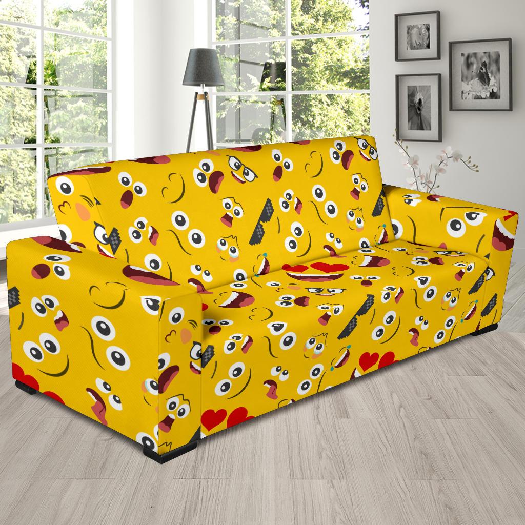 Emoji Face Print Pattern Sofa Slipcover-JTAMIGO.COM
