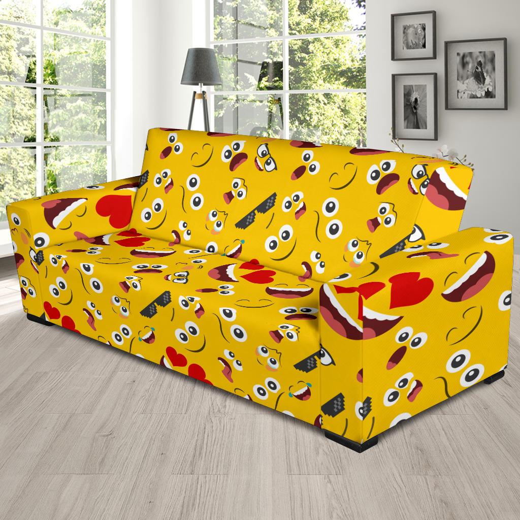 Emoji Face Print Pattern Sofa Slipcover-JTAMIGO.COM