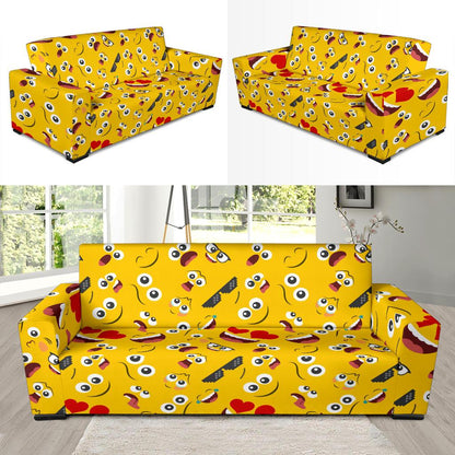 Emoji Face Print Pattern Sofa Slipcover-JTAMIGO.COM