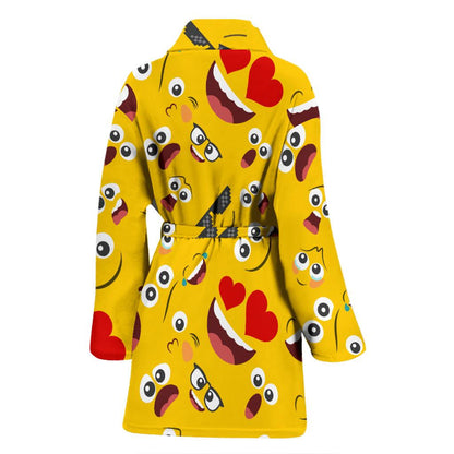 Emoji Face Print Pattern Women Bath Robe-JTAMIGO.COM
