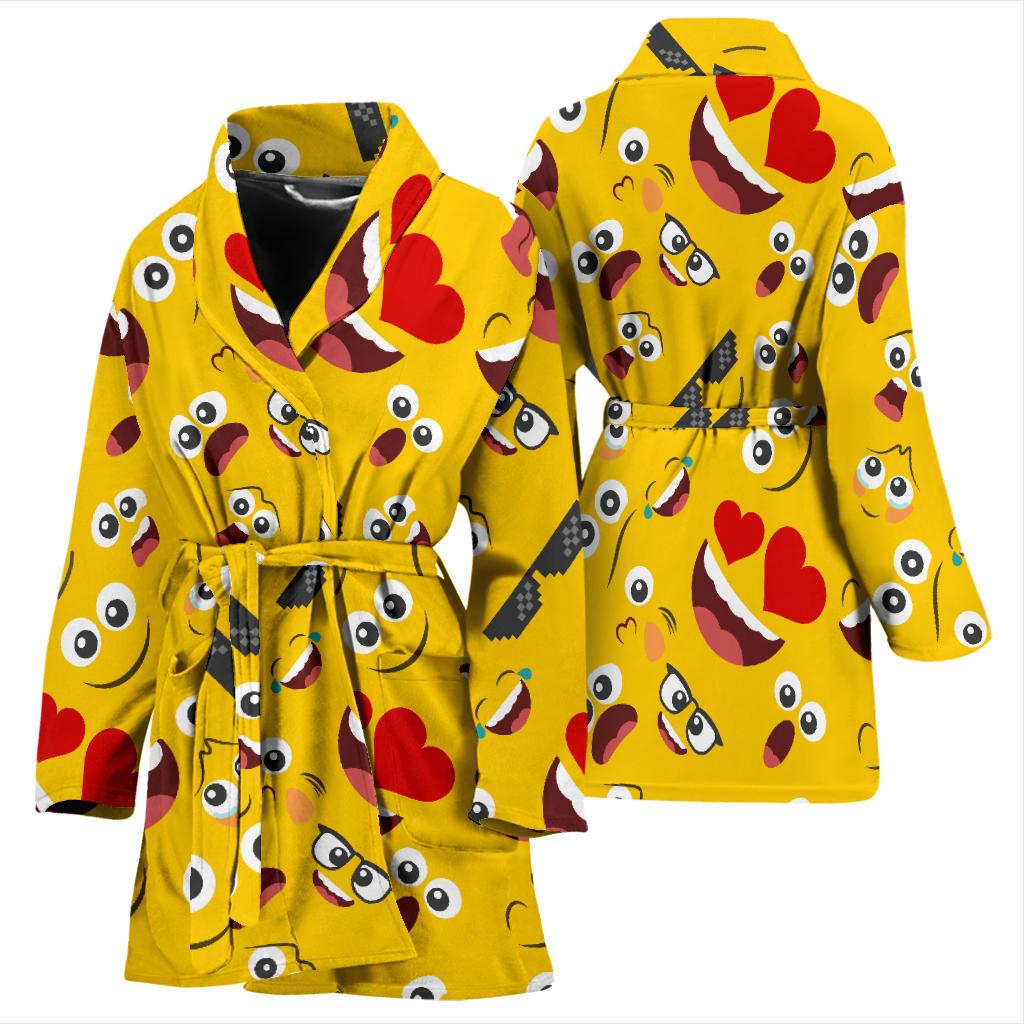 Emoji Face Print Pattern Women Bath Robe-JTAMIGO.COM