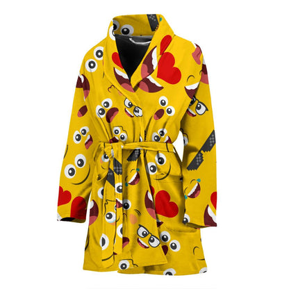 Emoji Face Print Pattern Women Bath Robe-JTAMIGO.COM