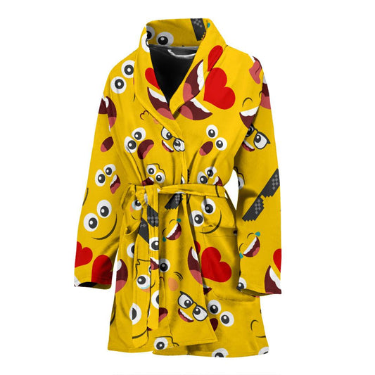 Emoji Face Print Pattern Women Bath Robe-JTAMIGO.COM