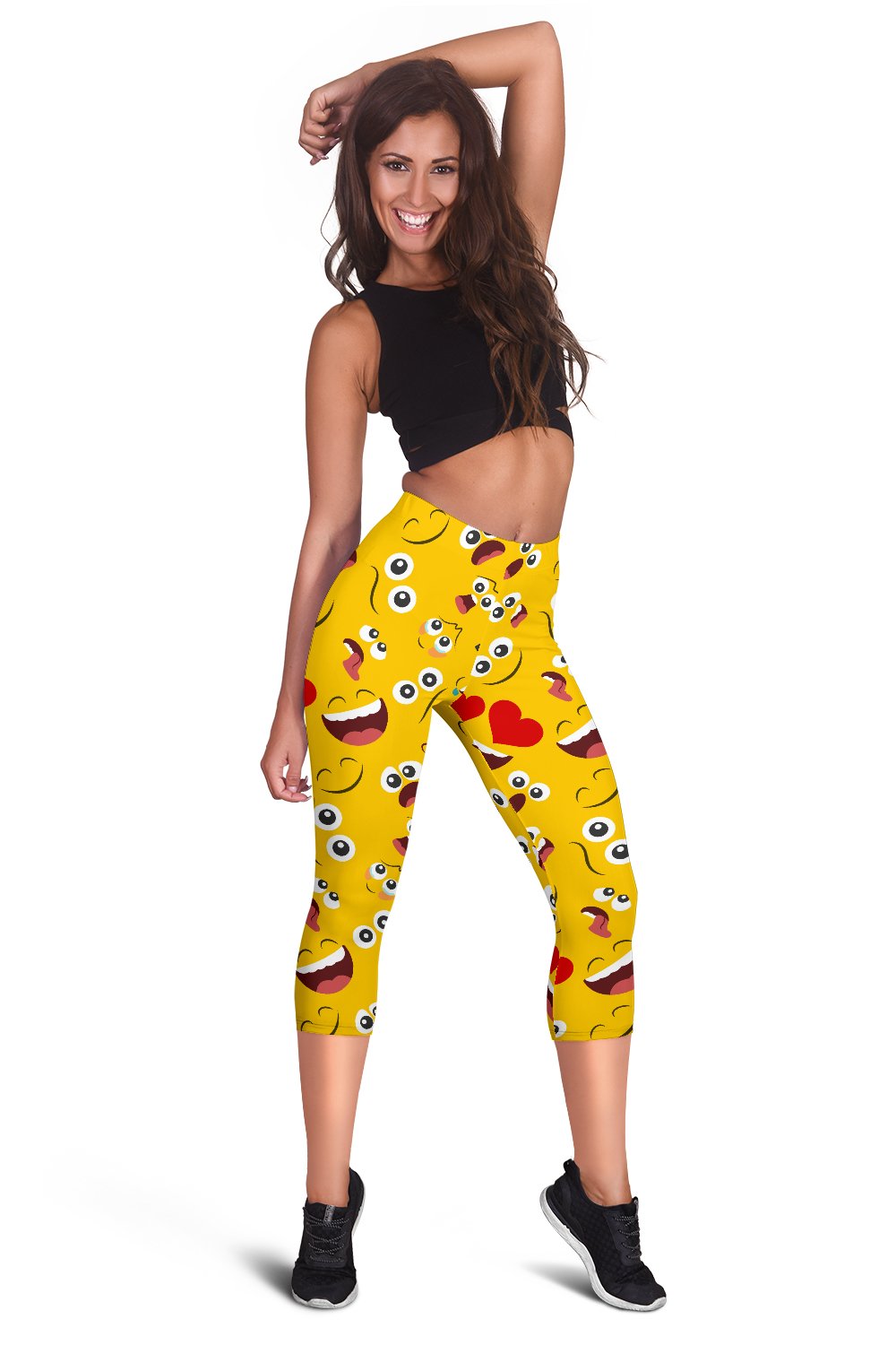 Emoji Face Print Pattern Women Capris