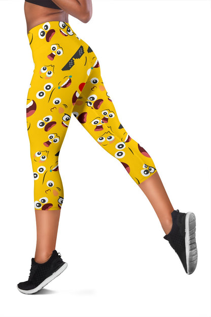 Emoji Face Print Pattern Women Capris