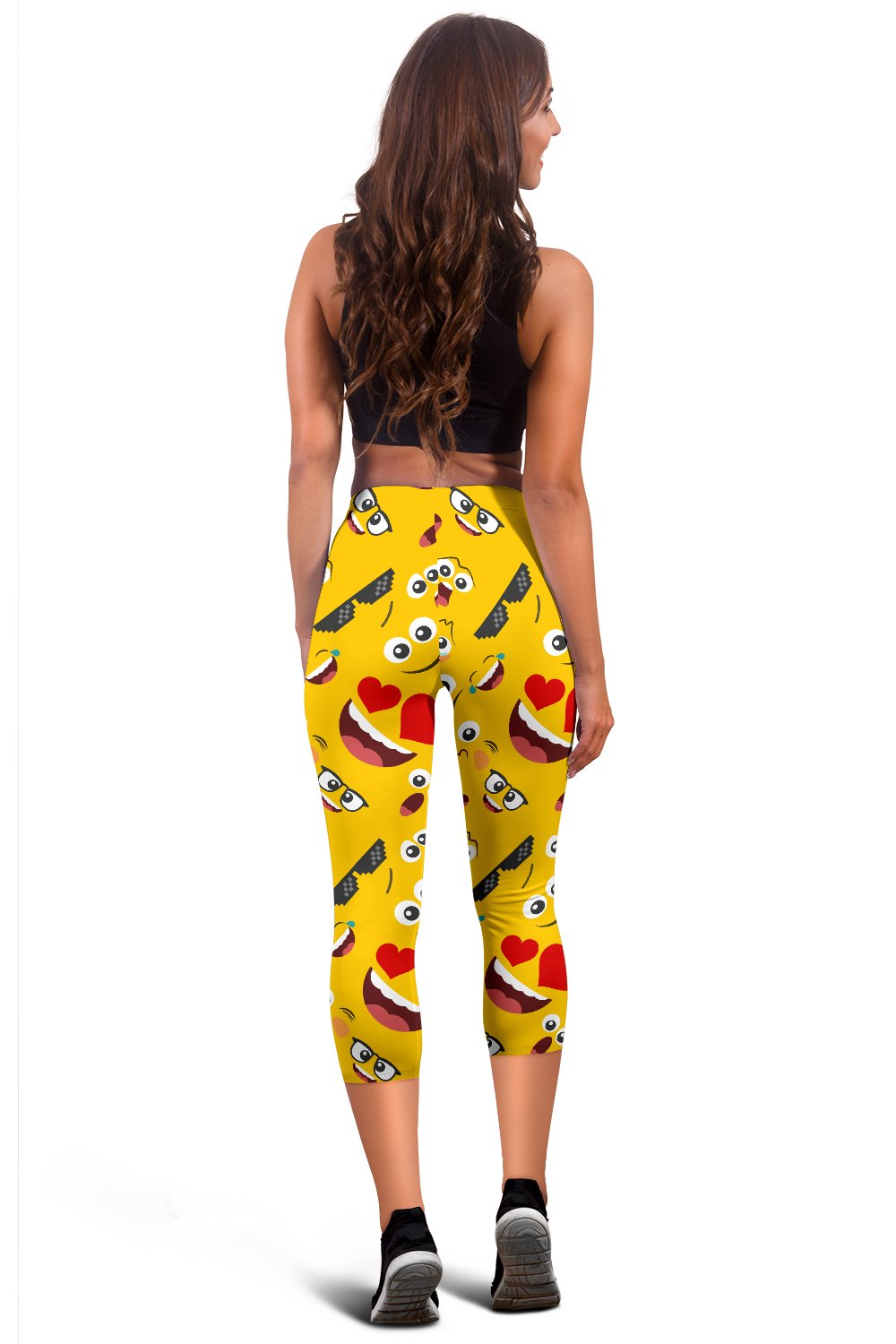 Emoji Face Print Pattern Women Capris