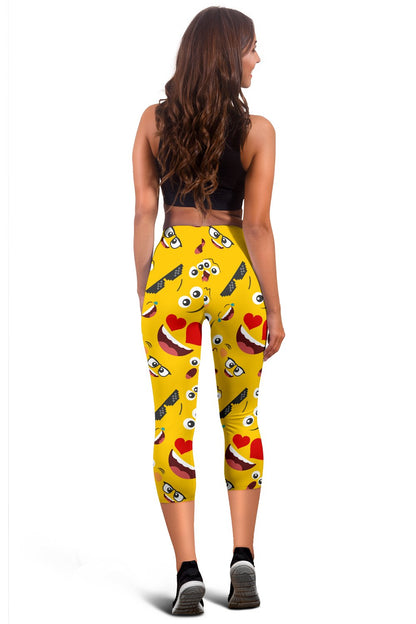 Emoji Face Print Pattern Women Capris