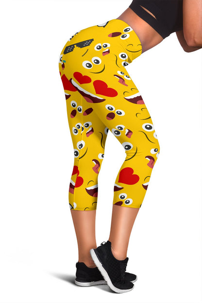 Emoji Face Print Pattern Women Capris