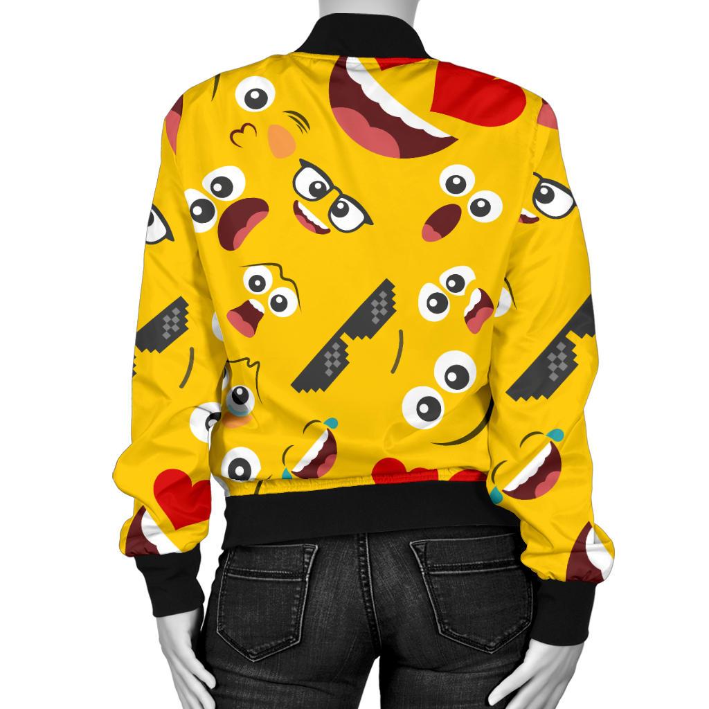Emoji Face Print Pattern Women Casual Bomber Jacket