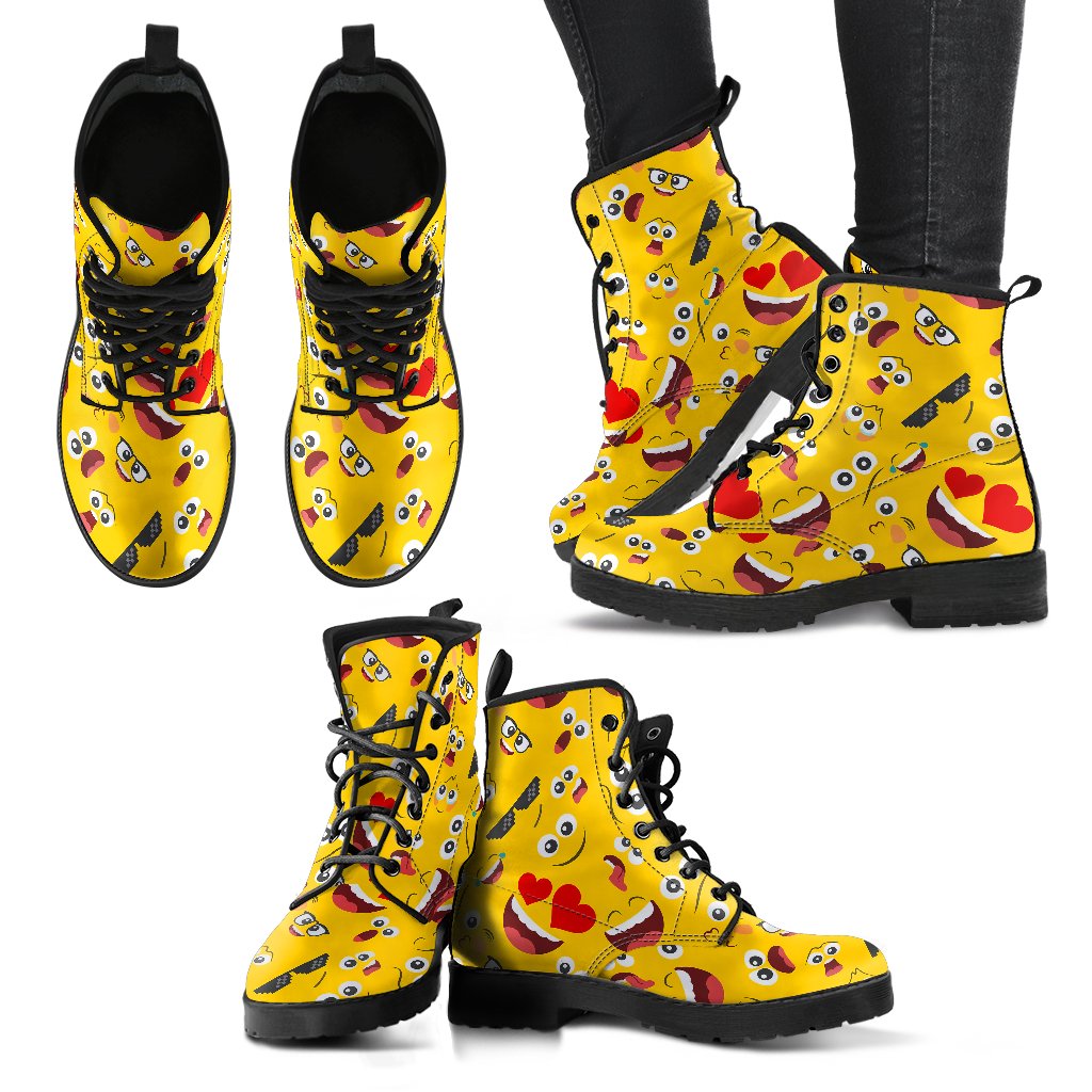 Emoji Face Print Pattern Women Leather Boots-JTAMIGO.COM