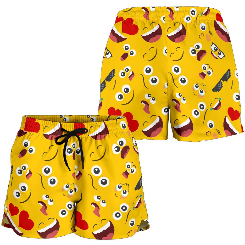 Emoji Face Print Pattern Women Shorts-JTAMIGO.COM