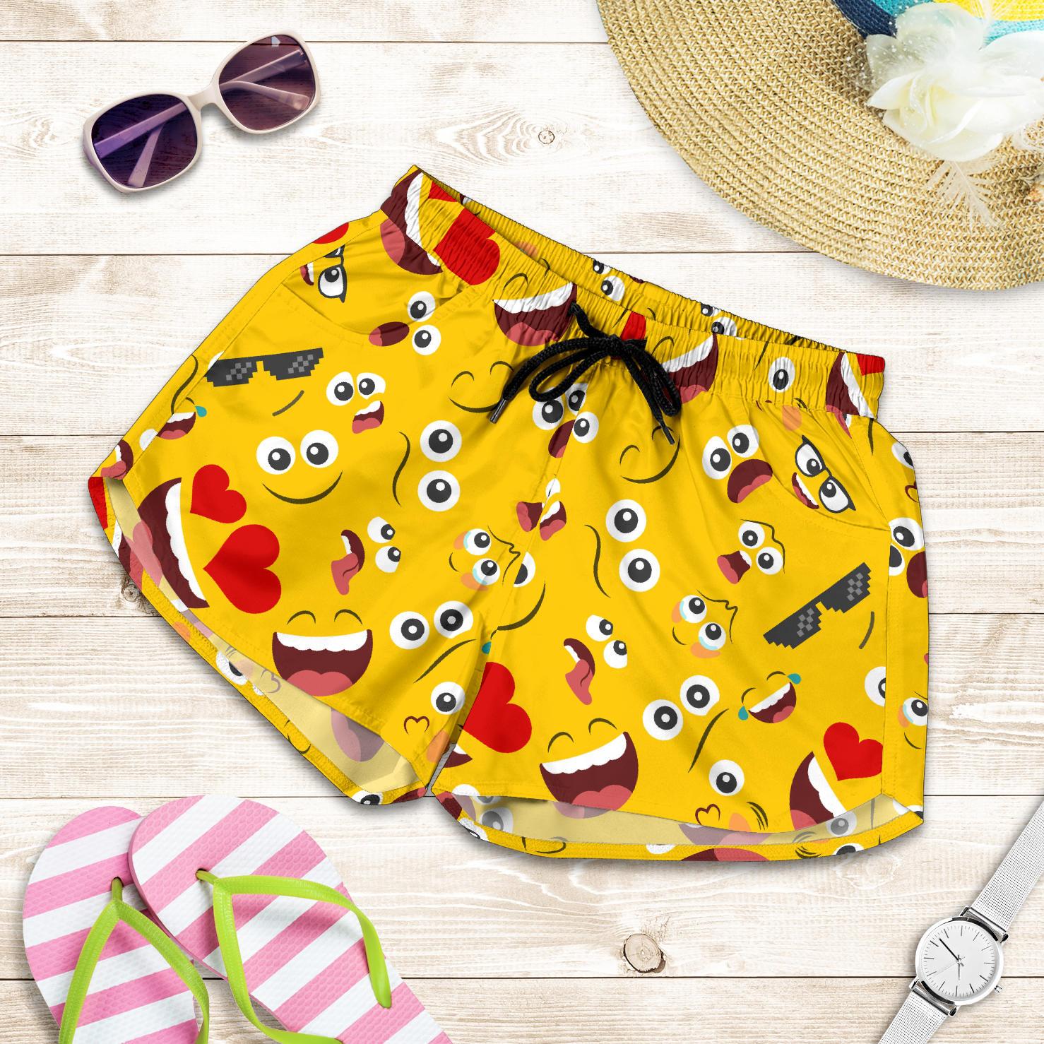 Emoji Face Print Pattern Women Shorts-JTAMIGO.COM