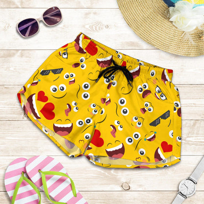 Emoji Face Print Pattern Women Shorts-JTAMIGO.COM