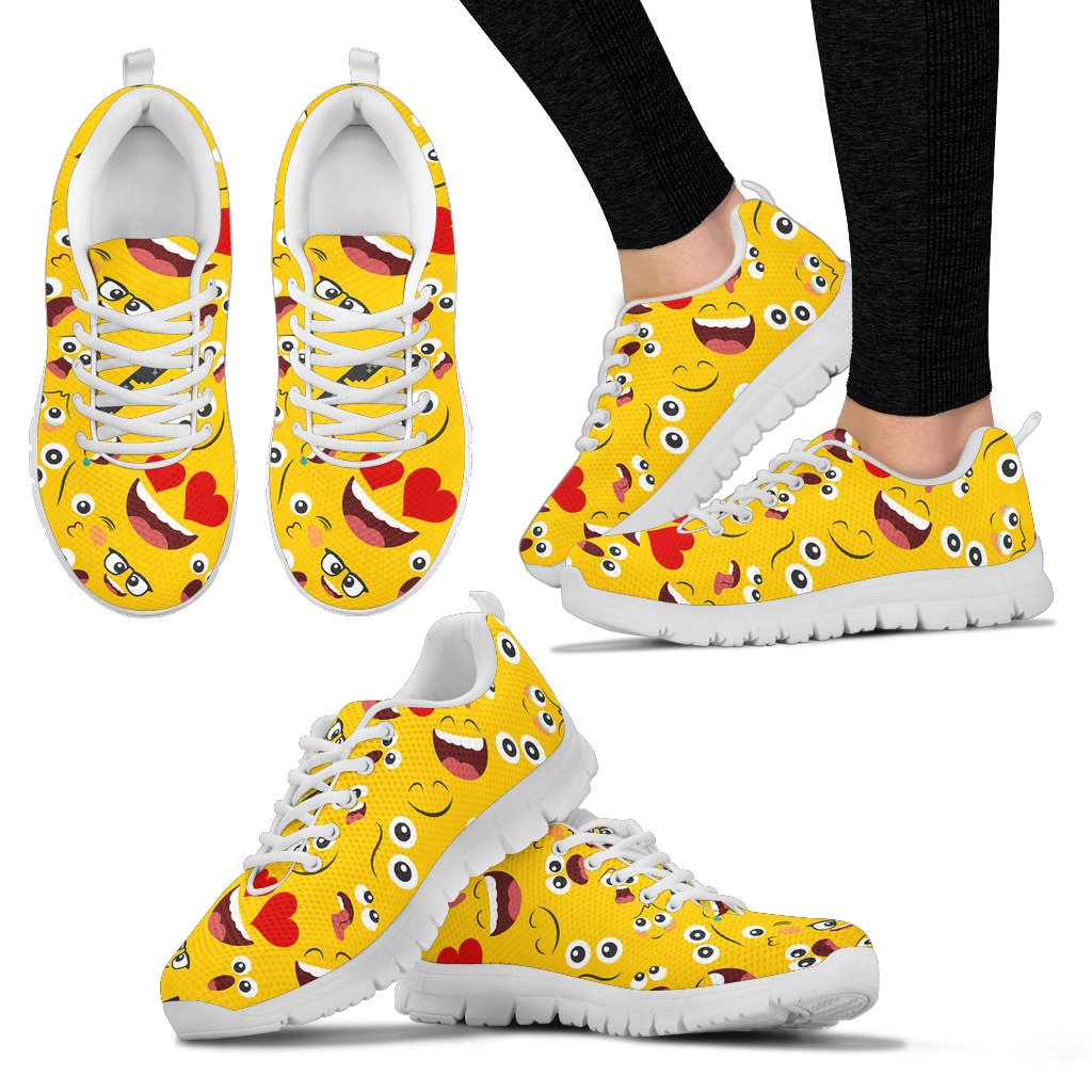 Emoji Face Print Pattern Women Sneakers Shoes