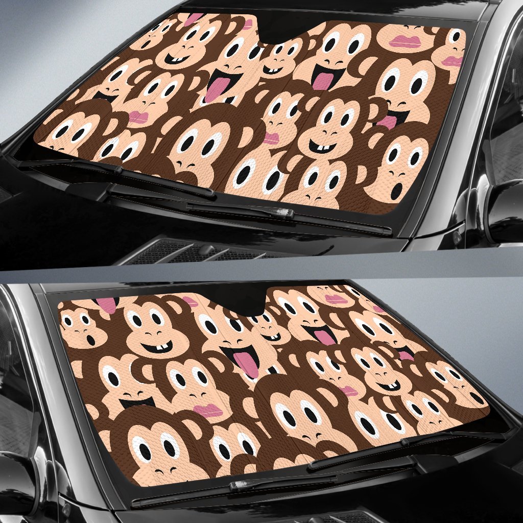 Emoji Monkey Print Pattern Car Sun Shade For Windshield