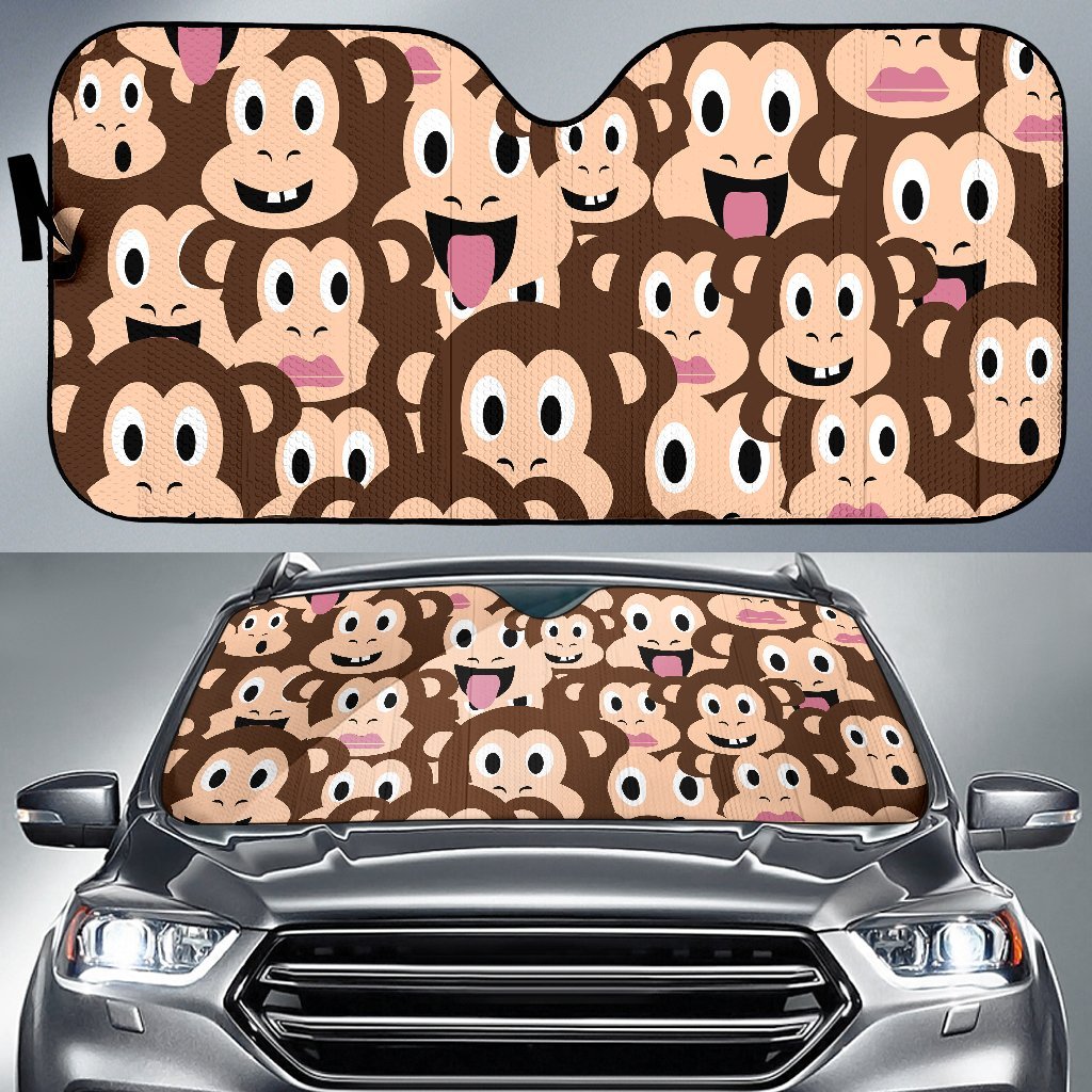 Emoji Monkey Print Pattern Car Sun Shade For Windshield