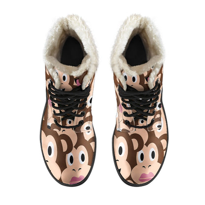 Emoji Monkey Print Pattern Faux Fur Leather Boots-JTAMIGO.COM