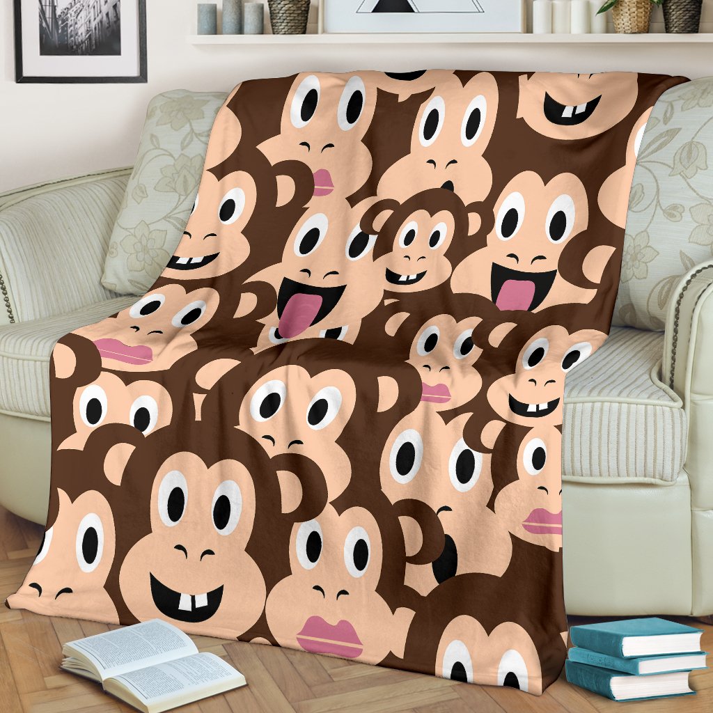Emoji Monkey Print Pattern Fleece Blanket