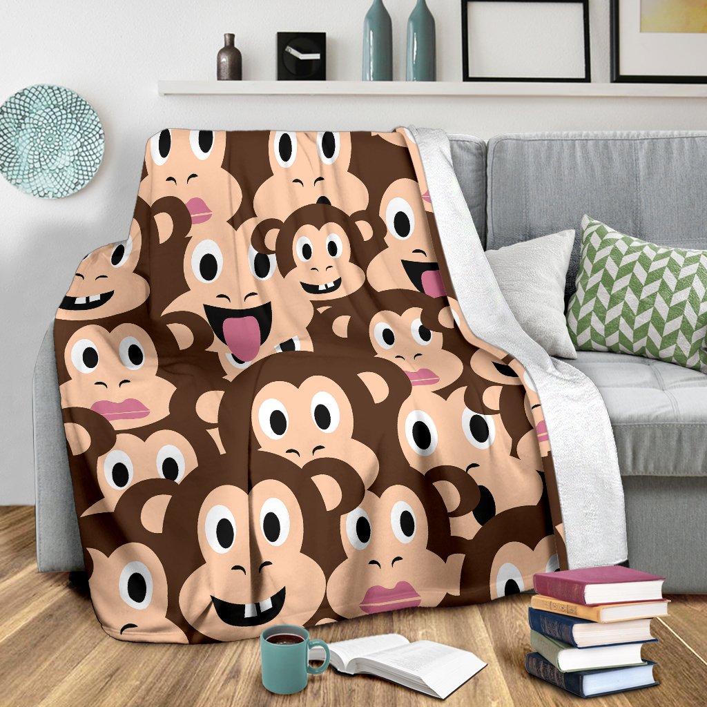 Emoji Monkey Print Pattern Fleece Blanket