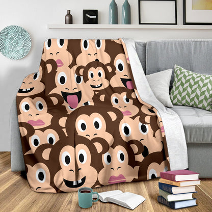 Emoji Monkey Print Pattern Fleece Blanket