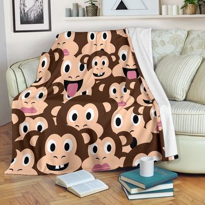 Emoji Monkey Print Pattern Fleece Blanket