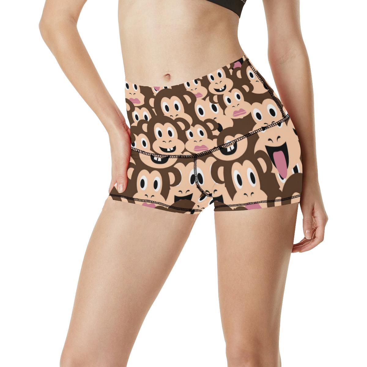 Emoji Monkey Print Pattern High Waisted Spandex Shorts-JTAMIGO.COM