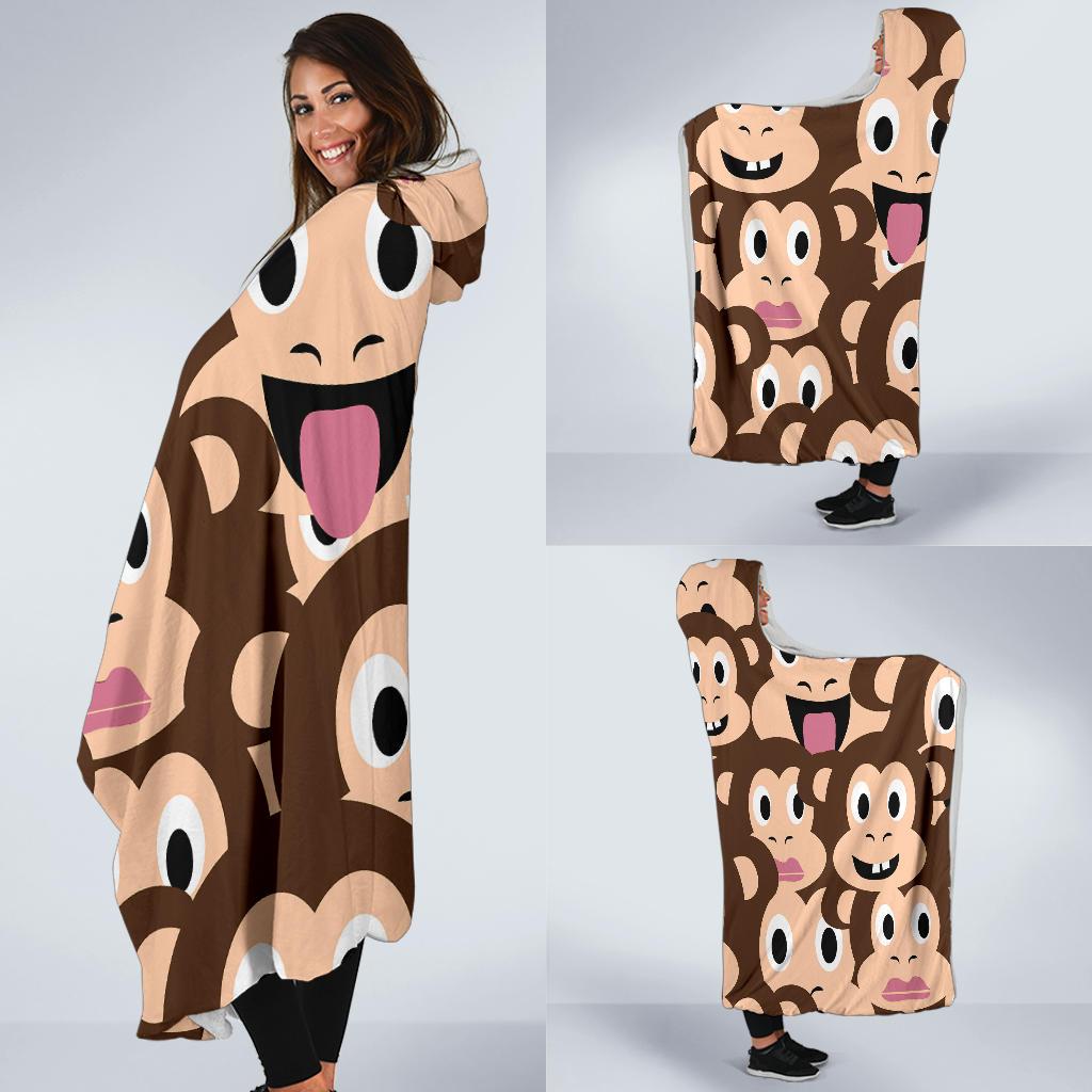 Emoji Monkey Print Pattern Hooded Blanket-JTAMIGO.COM