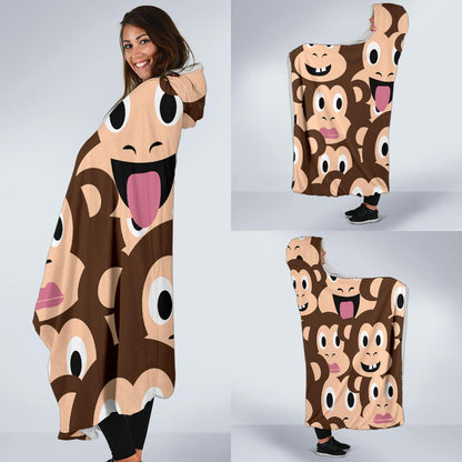 Emoji Monkey Print Pattern Hooded Blanket-JTAMIGO.COM