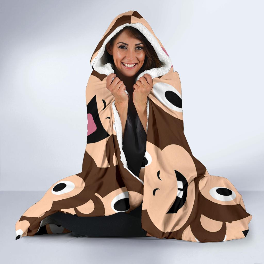 Emoji Monkey Print Pattern Hooded Blanket-JTAMIGO.COM