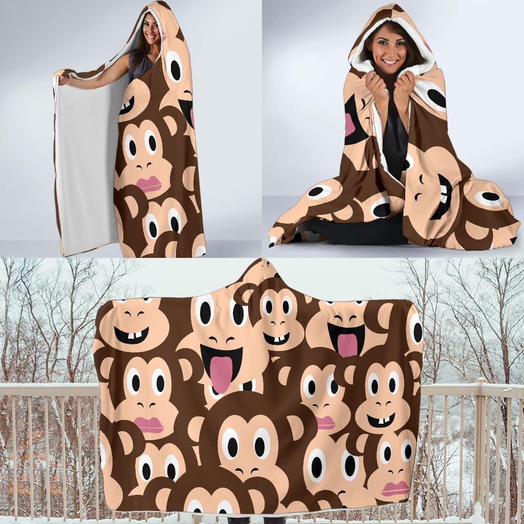 Emoji Monkey Print Pattern Hooded Blanket-JTAMIGO.COM