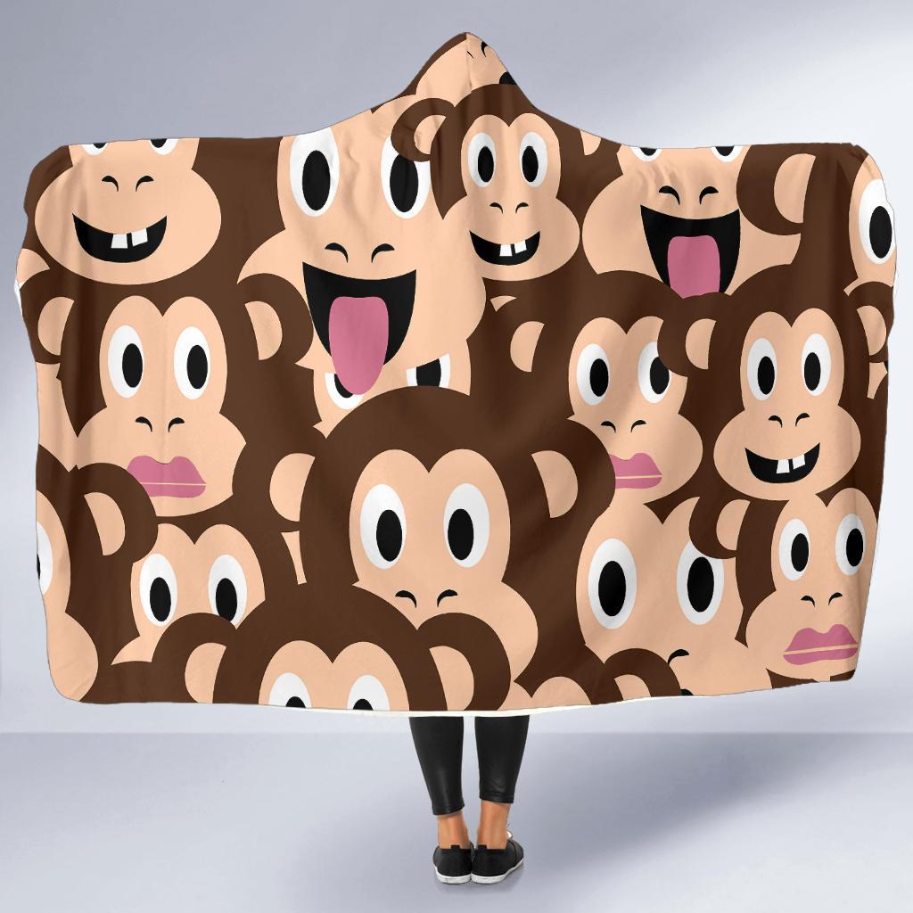 Emoji Monkey Print Pattern Hooded Blanket-JTAMIGO.COM