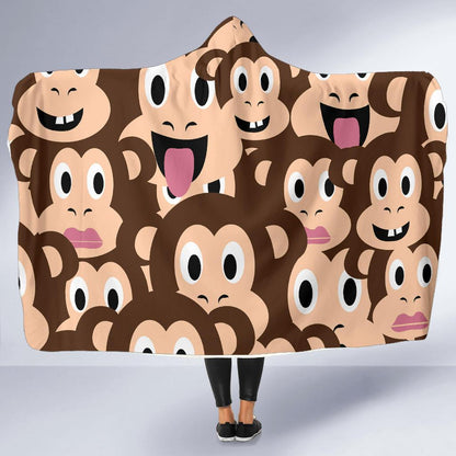 Emoji Monkey Print Pattern Hooded Blanket-JTAMIGO.COM