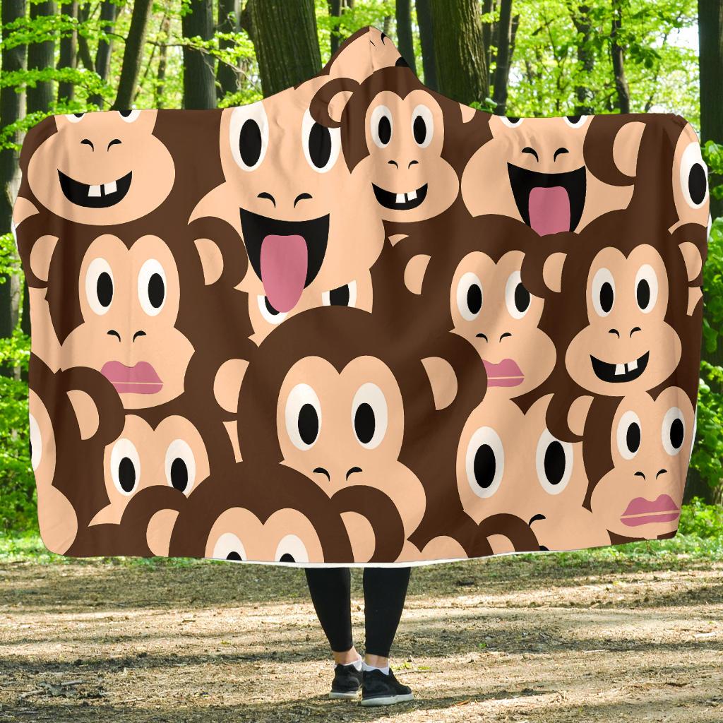 Emoji Monkey Print Pattern Hooded Blanket-JTAMIGO.COM