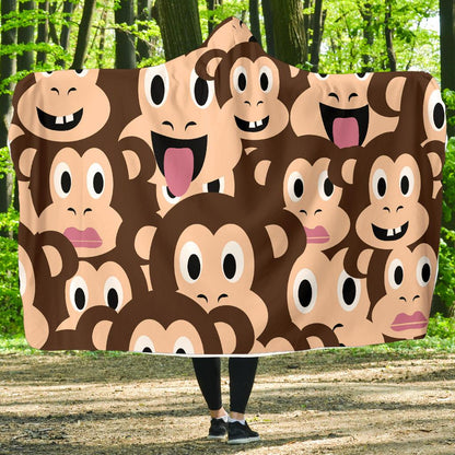 Emoji Monkey Print Pattern Hooded Blanket-JTAMIGO.COM