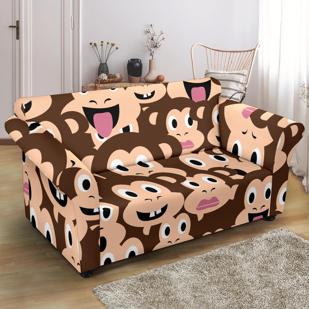 Emoji Monkey Print Pattern Loveseat Slipcover-JTAMIGO.COM