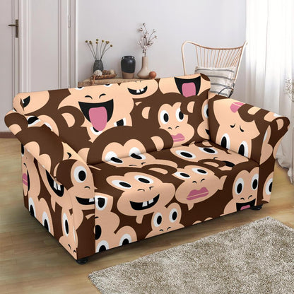 Emoji Monkey Print Pattern Loveseat Slipcover-JTAMIGO.COM