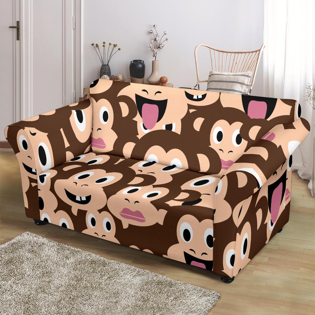 Emoji Monkey Print Pattern Loveseat Slipcover-JTAMIGO.COM
