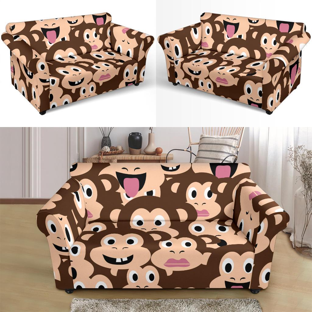 Emoji Monkey Print Pattern Loveseat Slipcover-JTAMIGO.COM