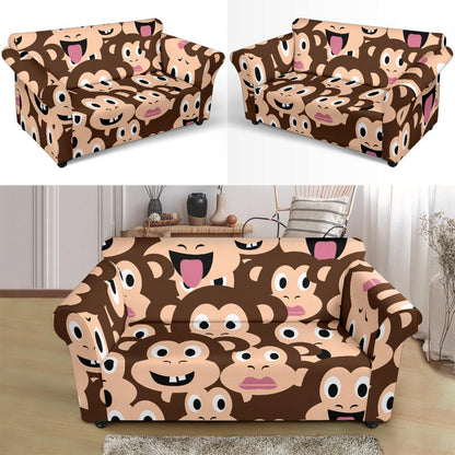 Emoji Monkey Print Pattern Loveseat Slipcover-JTAMIGO.COM