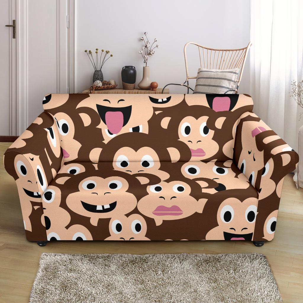 Emoji Monkey Print Pattern Loveseat Slipcover-JTAMIGO.COM