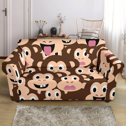 Emoji Monkey Print Pattern Loveseat Slipcover-JTAMIGO.COM