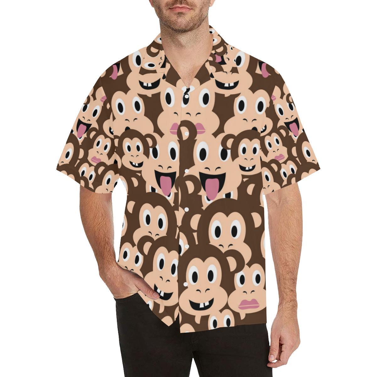 Emoji Monkey Print Pattern Men Aloha Hawaiian Shirt