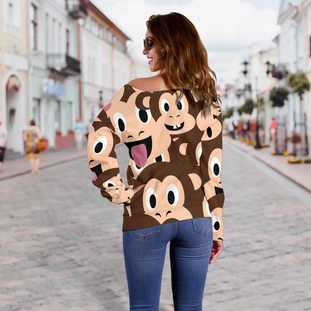 Emoji Monkey Print Pattern Off Shoulder Sweatshirt