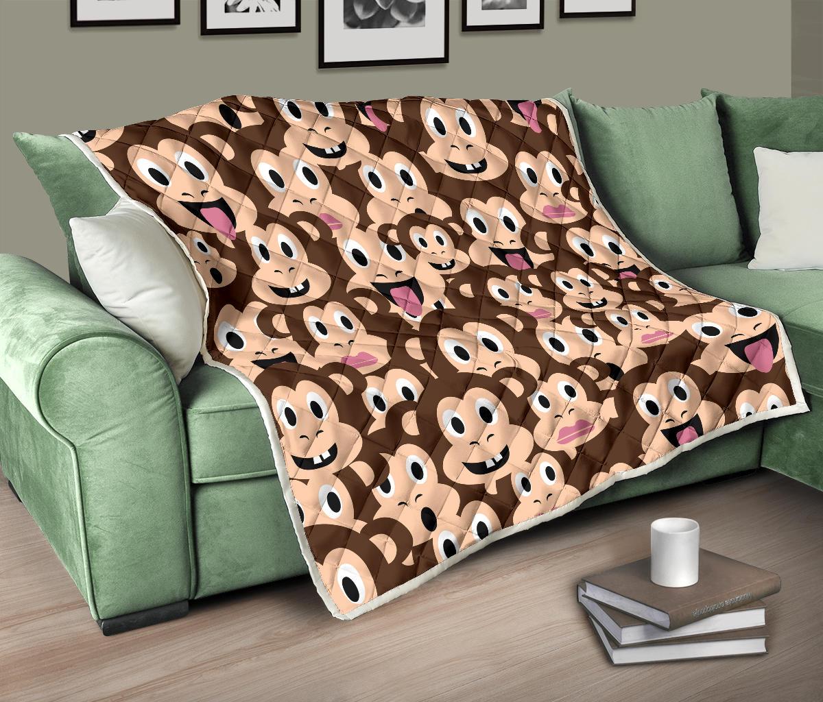 Emoji Monkey Print Pattern Premium Quilt-JTAMIGO.COM