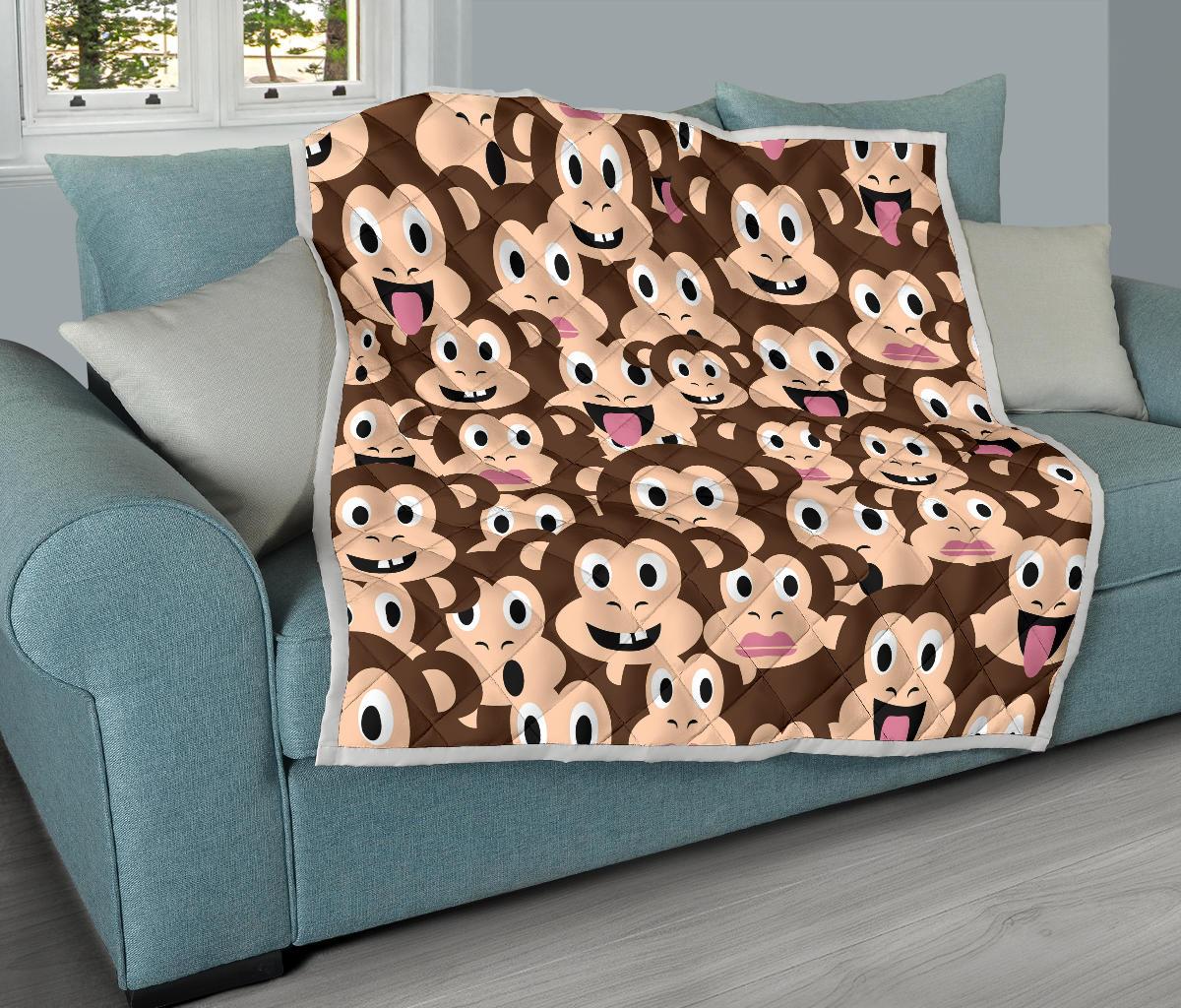 Emoji Monkey Print Pattern Premium Quilt-JTAMIGO.COM