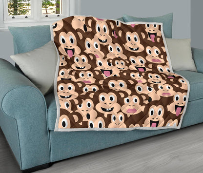 Emoji Monkey Print Pattern Premium Quilt-JTAMIGO.COM