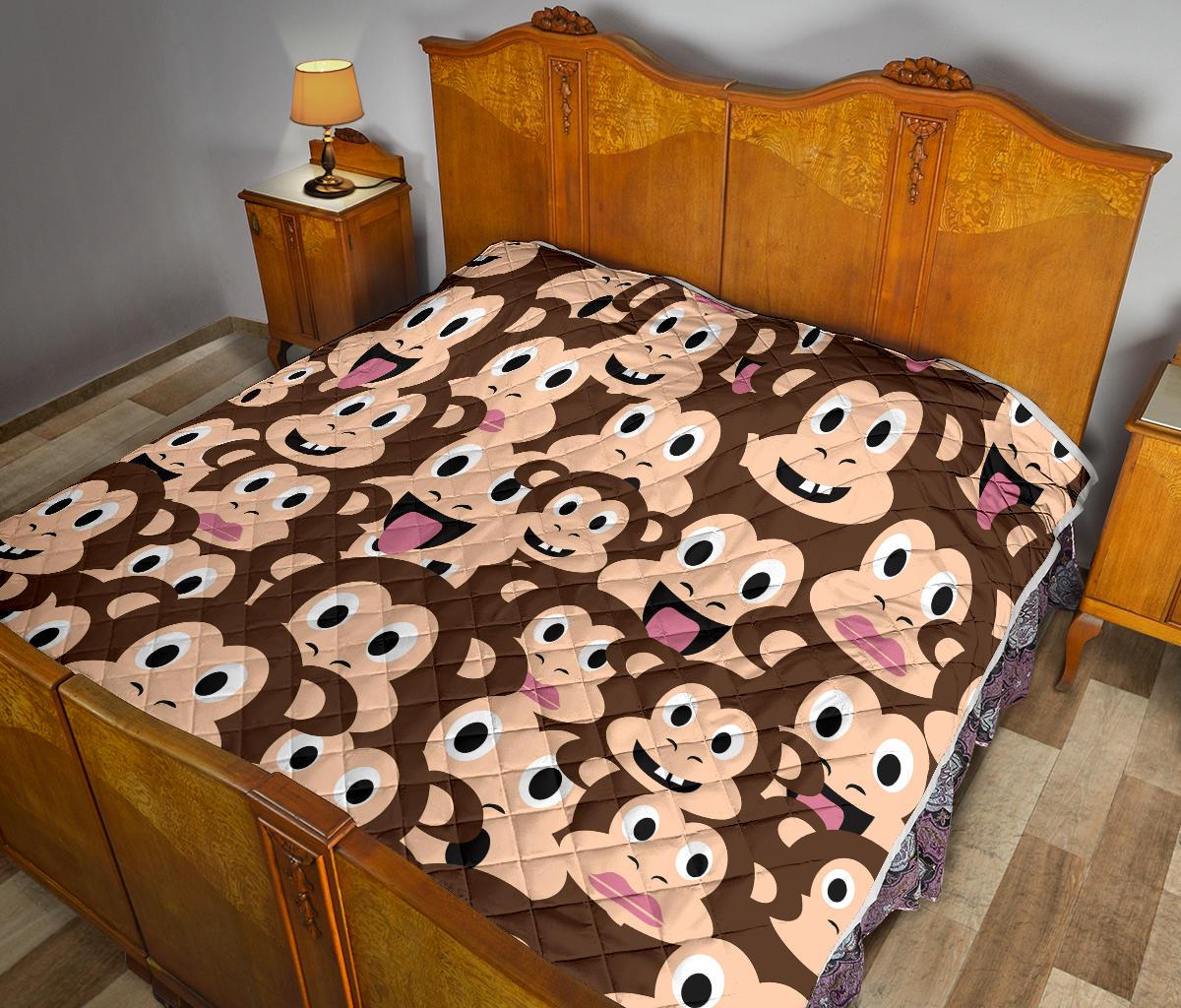 Emoji Monkey Print Pattern Premium Quilt-JTAMIGO.COM