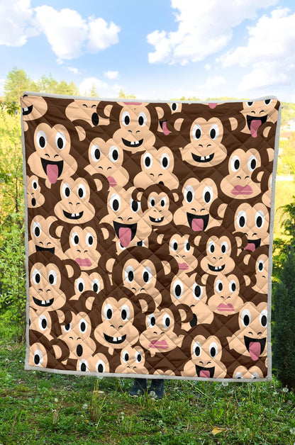 Emoji Monkey Print Pattern Premium Quilt-JTAMIGO.COM