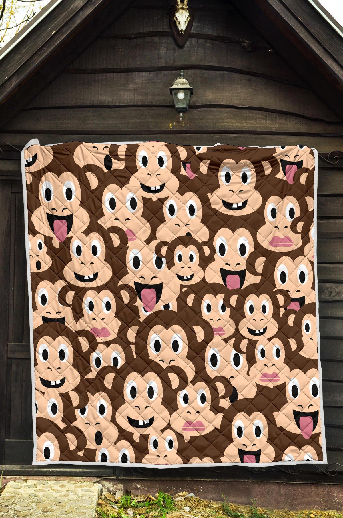 Emoji Monkey Print Pattern Premium Quilt-JTAMIGO.COM